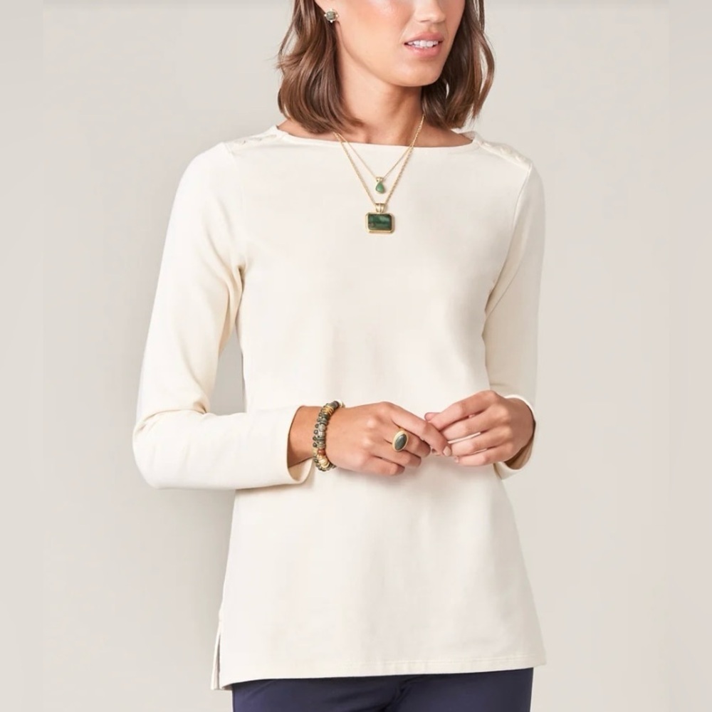 Spartina 449 Brooke Knit Top Shirt Cream Peru French Terry Cotton Small Boatneck